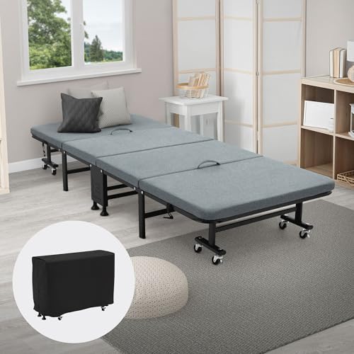 ECD Germany Gästebett 80x190 cm, Klappbares Einzelbett, Klappbett mit Matratze/Polster, Reisebett auf 8 Rädern, Stahlrahmen, Stabil bis 200 kg belastbar, Tragbares Metallbett für Kinder & Erwachsene ECD Germany Gästebett 80x190 cm, Klappbares Einzelbett, Klappbett mit Matratze/Polster, Reisebett auf 8 Rädern, Stahlrahmen, Stabil bis 200 kg belastbar, Tragbares Metallbett für Kinder & Erwachsene von ECD Germany