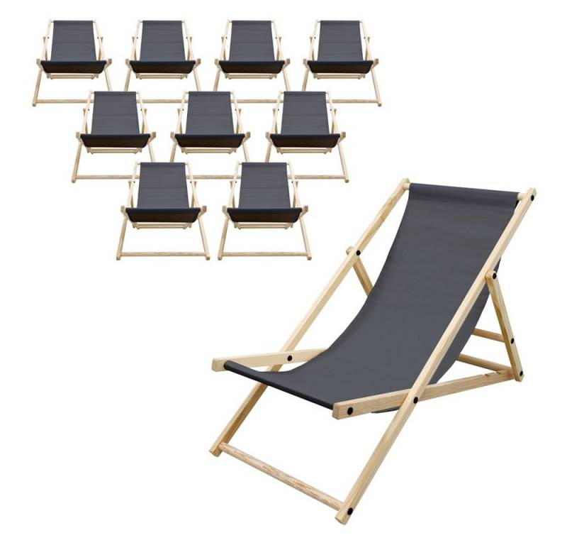 ECD Germany Gartenliege Holz Beachstuhl klappbarer Strandstuhl Strandliege Campingliege, 10 St., 10er Set Sonnenliege Anthrazit Klappliegestuhl 117x52x83cm Relaxliege von ECD Germany