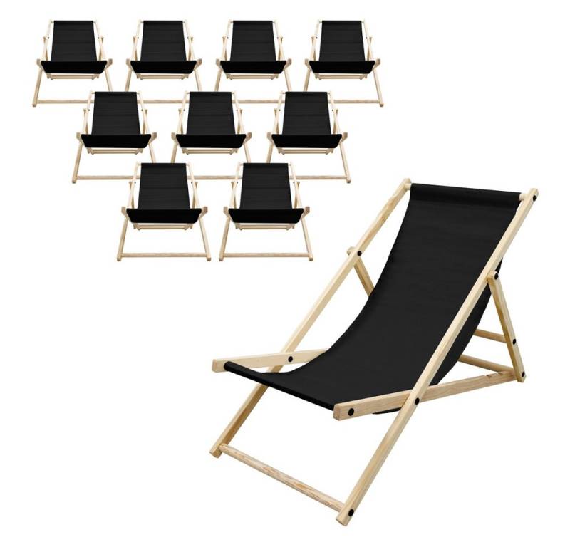 ECD Germany Gartenliege Holz Beachstuhl klappbarer Strandstuhl Strandliege Campingliege, 10 St., 10er Set Sonnenliege Schwarz Klappliegestuhl 117x52x83cm Relaxliege von ECD Germany