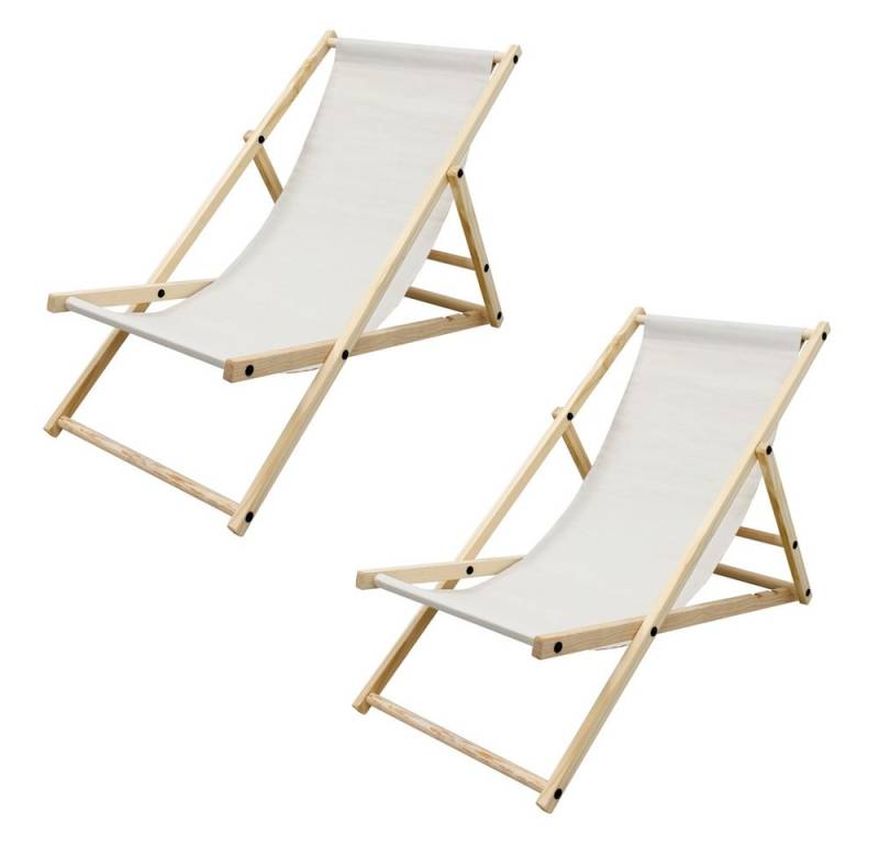 ECD Germany Gartenliege Holz Beachstuhl klappbarer Strandstuhl Strandliege Campingliege, 2 St., 2er Set, 2er Set Sonnenliege Beige Klappliegestuhl 117x52x83cm Relaxliege von ECD Germany
