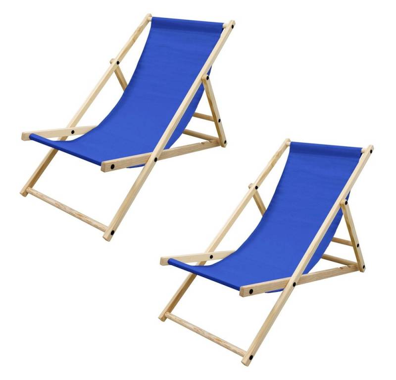 ECD Germany Gartenliege Holz Beachstuhl klappbarer Strandstuhl Strandliege Campingliege, 2 St., 2er Set, 2er Set Sonnenliege Dunkelblau Klappliegestuhl 117x52x83cm Relaxliege von ECD Germany
