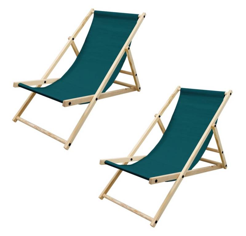 ECD Germany Gartenliege Holz Beachstuhl klappbarer Strandstuhl Strandliege Campingliege, 2 St., 2er Set, 2er Set Sonnenliege Dunkelgrün Klappliegestuhl 117x52x83cm Relaxliege von ECD Germany