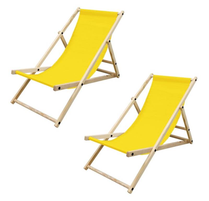 ECD Germany Gartenliege Holz Beachstuhl klappbarer Strandstuhl Strandliege Campingliege, 2 St., 2er Set, 2er Set Sonnenliege Gelb Klappliegestuhl 117x52x83cm Relaxliege von ECD Germany