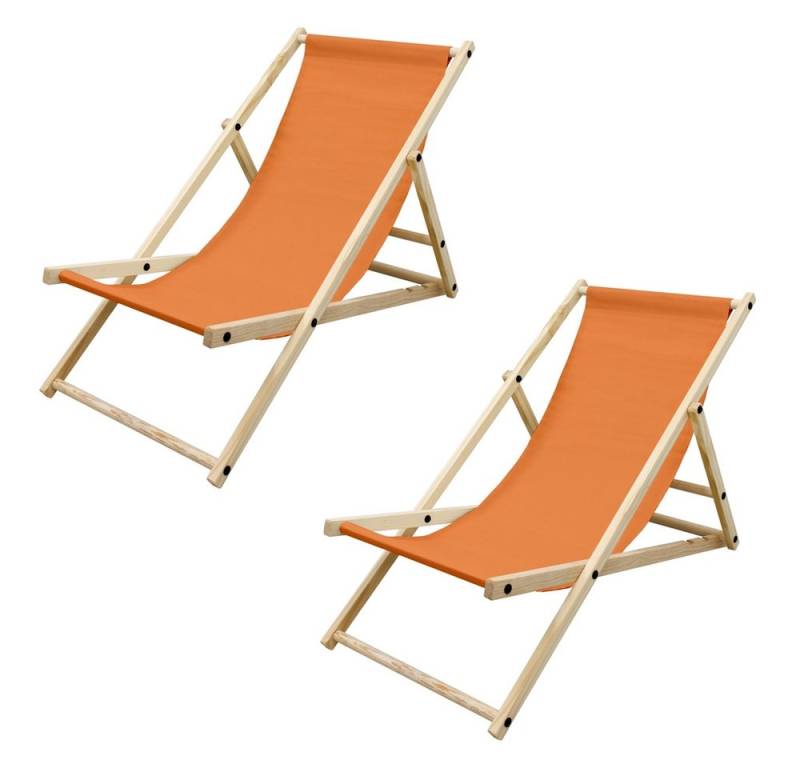 ECD Germany Gartenliege Holz Beachstuhl klappbarer Strandstuhl Strandliege Campingliege, 2 St., 2er Set Sonnenliege Orange Klappliegestuhl 117x52x83cm Relaxliege von ECD Germany