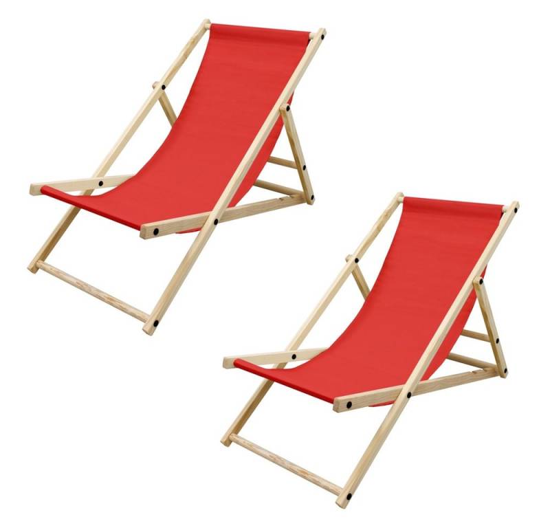 ECD Germany Gartenliege Holz Beachstuhl klappbarer Strandstuhl Strandliege Campingliege, 2 St., 2er Set Sonnenliege Rot Klappliegestuhl 117x52x83cm Relaxliege von ECD Germany