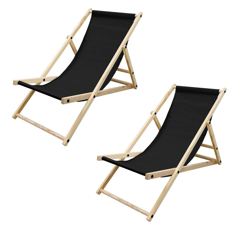 ECD Germany Gartenliege Holz Beachstuhl klappbarer Strandstuhl Strandliege Campingliege, 2 St., 2er Set Sonnenliege Schwarz Klappliegestuhl 117x52x83cm Relaxliege von ECD Germany