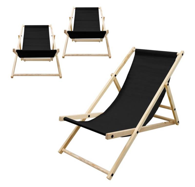 ECD Germany Gartenliege Holz Beachstuhl klappbarer Strandstuhl Strandliege Campingliege, 3 St., 3er Set Sonnenliege Schwarz Klappliegestuhl 117x52x83cm Relaxliege von ECD Germany