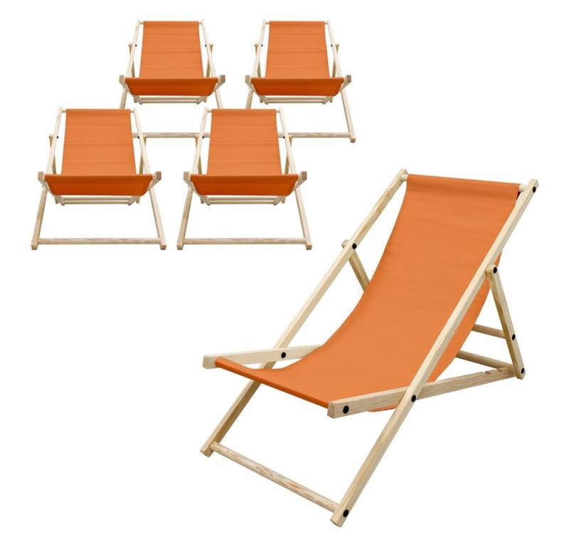 ECD Germany Gartenliege Holz Beachstuhl klappbarer Strandstuhl Strandliege Campingliege, 5 St., 5er Set Sonnenliege Orange Klappliegestuhl 117x52x83cm Relaxliege von ECD Germany