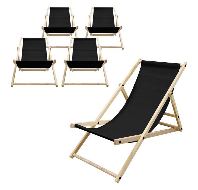 ECD Germany Gartenliege Holz Beachstuhl klappbarer Strandstuhl Strandliege Campingliege, 5 St., Sonnenliege Schwarz Klappliegestuhl 117x52x10cm Relaxliege von ECD Germany