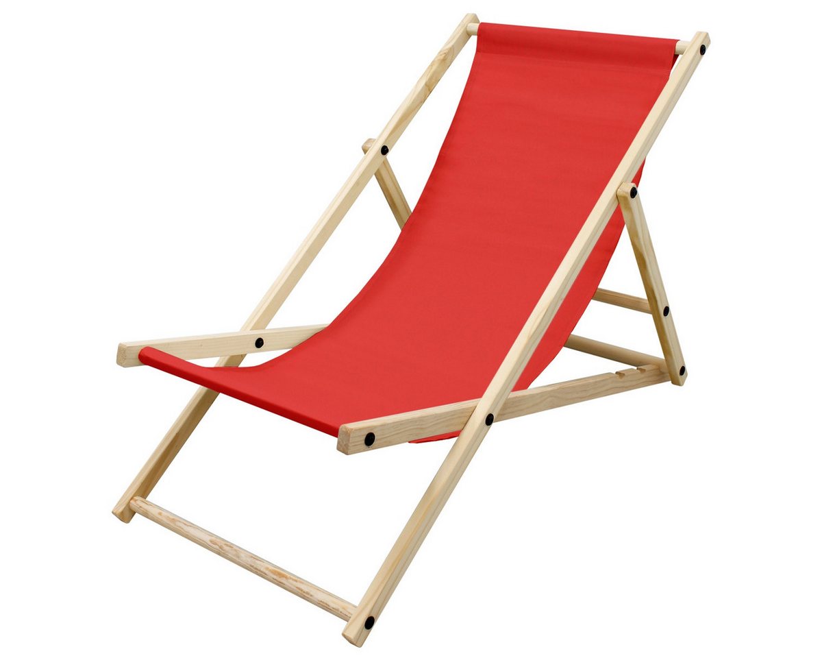 ECD Germany Gartenliege Liegestuhl aus Holz mit 3 Liegepositionen Campingliege, 1 St., Sonnenliege Rot Klappliegestuhl 117x52x10cm Relaxliege von ECD Germany