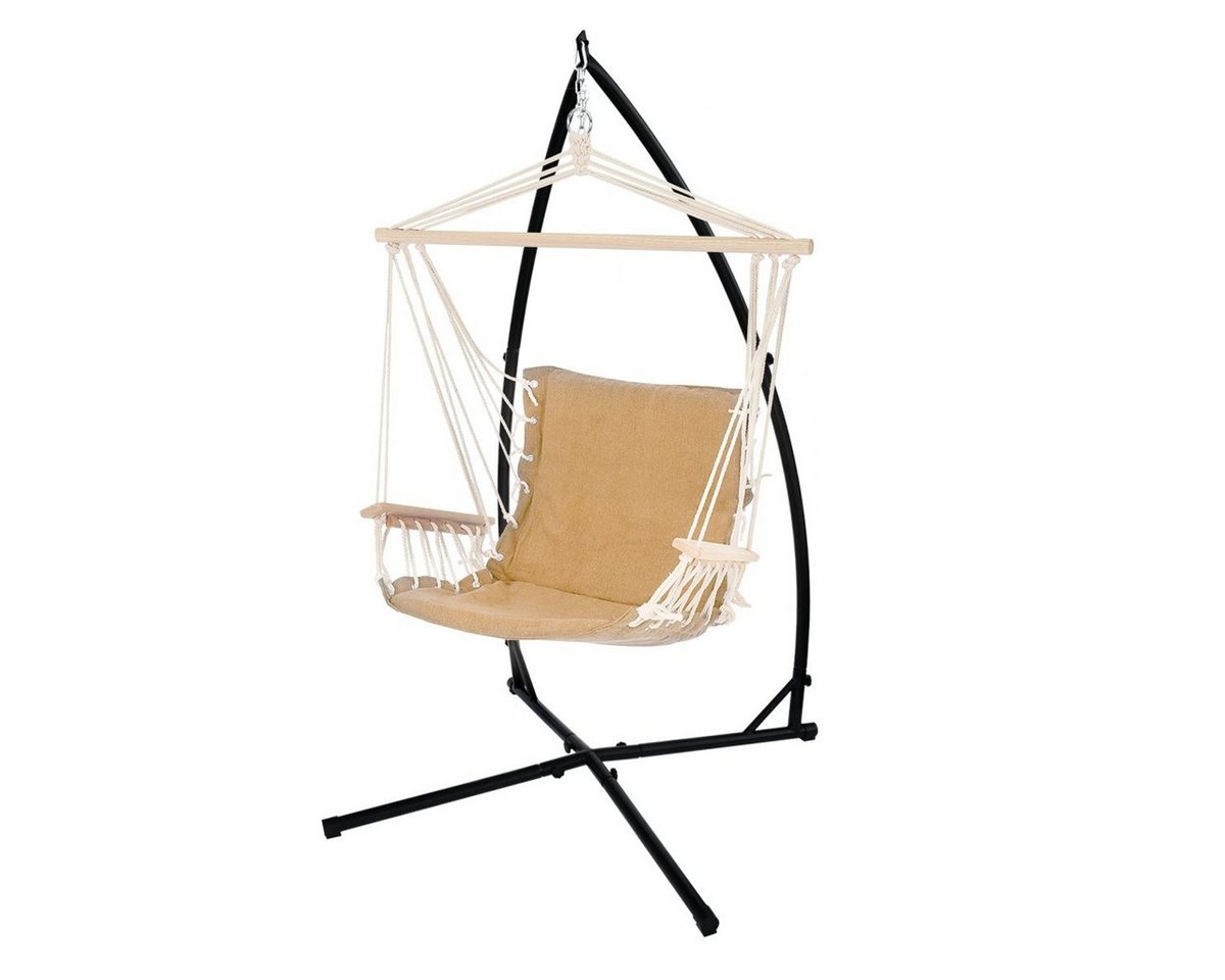 ECD Germany Hängesessel Hängematte aus Baumwolle Hartholz Querstab Indoor/Outdoor, Hängestuhlgestell Terra Cotta mit Gestell Schwarz 208 cm Hängesitz von ECD Germany