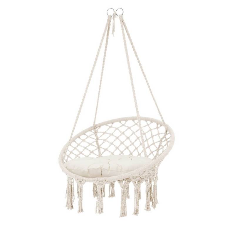 ECD Germany Hängesessel Hängestuhl Hängeschaukel Gartensessel Hängesitz für Innen & Außen, Schwebesessel Beige mit Sitzkissen Belastbar bis 120 kg Baumwolle von ECD Germany