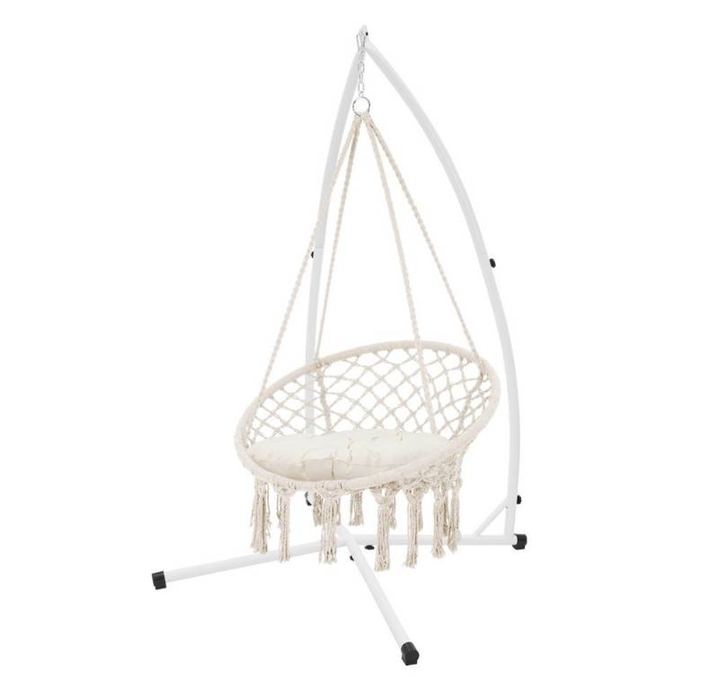 ECD Germany Hängesessel Hängestuhl Hängeschaukel Gartensessel Hängesitz für Innen & Außen, Schwebesessel mit Sitzkissen & weißen Gestell bis 120kg von ECD Germany