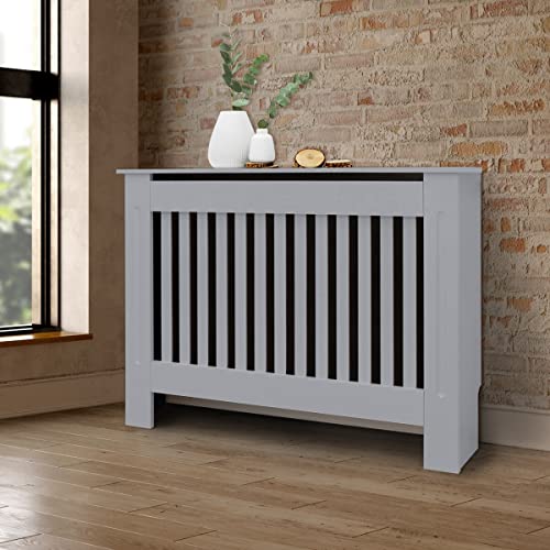 ECD Germany Heizkörperverkleidung Landhausstil 112x19x82cm, Grau, aus MDF lackiert, für Schlafzimmer, Wohnzimmer, Heizungsverkleidung Heizkörperabdeckung Heizungsabdeckung Heizung Heizkörper Abdeckung von ECD Germany