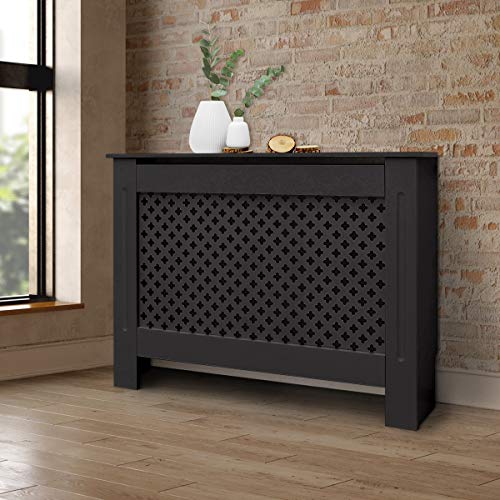 ECD Germany Heizkörperverkleidung mit Wabenmuster 112x19x82 cm Schwarz MDF lackiert für Schlafzimmer Wohnzimmer Heizungsverkleidung Heizkörperabdeckung Heizungsabdeckung Heizung Heizkörper Abdeckung von ECD Germany