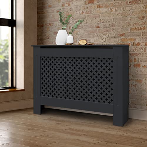 ECD Germany Heizkörperverkleidung mit Wabenmuster 112x19x82cm Anthrazit aus MDF lackiert Schlafzimmer Wohnzimmer Heizungsverkleidung Heizkörperabdeckung Heizungsabdeckung Heizung Heizkörper Abdeckung von ECD Germany
