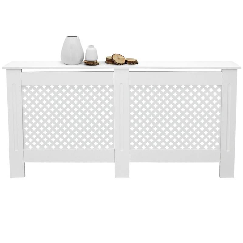 ECD Germany Heizkörperverkleidung mit Wabenmuster 152x19x82 cm Weiß MDF Lackiert von ECD Germany