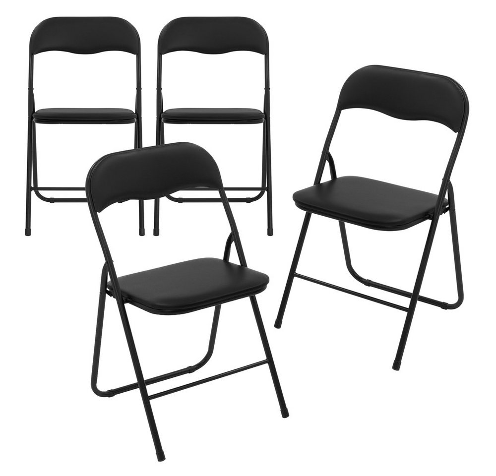 ECD Germany Klappstuhl Balkonstuhl PU-Leder mit Metallrahmen Faltstuhl Campingstuhl bis 110kg (4 St), 4er Set Gartenstuhl faltbar Schwarz Stahl Wetterfest UV-beständig von ECD Germany