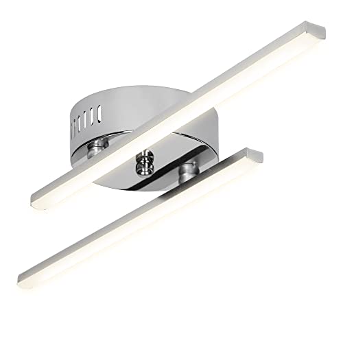 ECD Germany LED Deckenleuchte 12W, LED Deckenlampe 2 flammig, 3000K Warmweiß, 960LM, Silber, Alu, 2x LED Lichtleiste 35cm, Gerade, Moderne Wohnzimmerlampe, Schwenkbare Lampe für Wohnzimmer von ECD Germany