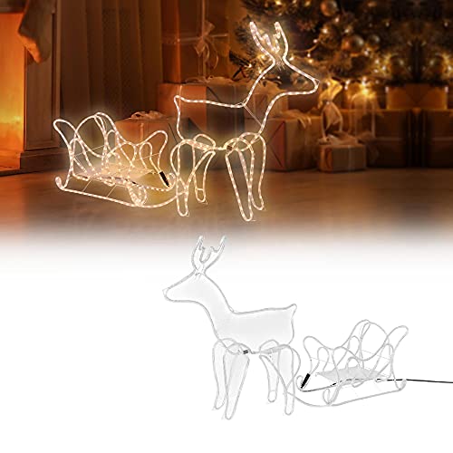 ECD Germany LED Deko Rentier mit Schlitten, 504 LEDs, aus PVC Schlauch, 273x77 cm, Warmweiß, Innen/Außen, Weihnachten Dekoration Figur Beleuchtet Lichtschlauch Weihnachtsbeleuchtung Leuchtfigur von ECD Germany