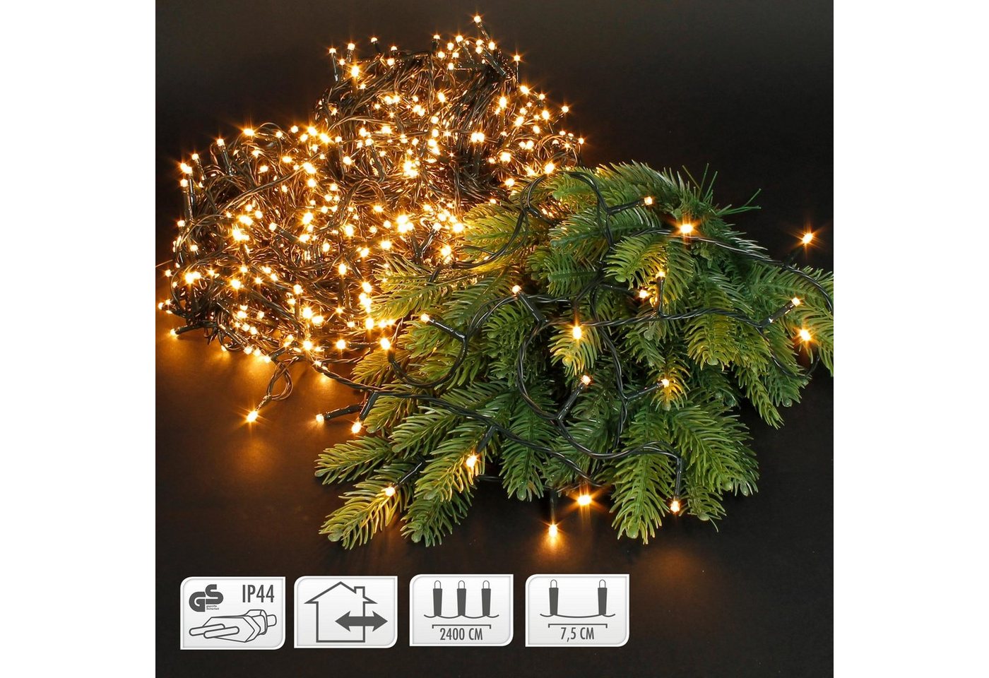 ECD Germany LED-Lichterkette Weihnachtsbaumschmuck LED Lichterkette 24 m mit 320 LEDs Warmweiß von ECD Germany