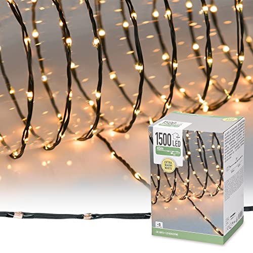 ECD Germany LED Micro Cluster Lichterkette 45m 1500 LEDs Extra Warmweiß, 8 Funktionen, Strombetrieb, IP44 Wasserdicht Innen/Außen, Weihnachtsbeleuchtung Weihnachten Weihnachtsbaum Clusterlichterkette von ECD Germany