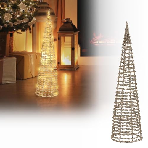 ECD Germany LED Pyramide Lichterkegel Weihnachten mit 30 warmweißen LEDs, 60 cm hoch, Gold, Metall, Leuchtpyramide mit Beleuchtung & Timer, Innen, batteriebetrieben, Deko Lichtpyramide Weihnachtsdeko von ECD Germany