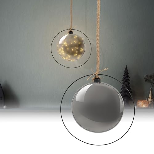 ECD Germany LED-Weihnachtskugel Ø15cm, 30 LEDs, 80cm Seil, Deko Leuchtkugel zum Hängen, Warmweiß, Schwarz, Glaskugel mit Beleuchtung & Metallring, batteriebetrieb + Timer, Innen, Kugel Weihnachtsdeko von ECD Germany