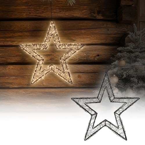 ECD Germany LED-Weihnachtsstern 50 cm, 720 LEDs Extra-Warmweiß, Timer, Innen/Außen, IP44 Wasserdicht, Leuchtstern aus Metall, LED Drahtstern zum Aufhängen für Weihnachten, Weihnachtsdeko Fensterdeko von ECD Germany