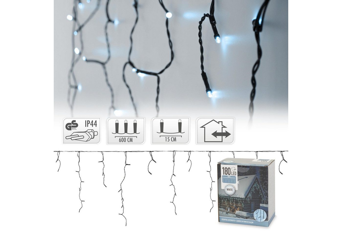 ECD Germany LED-Lichterkette Lichtvorhang 6m, Weihnachtsdeko, IP44, LED Birnen von ECD Germany