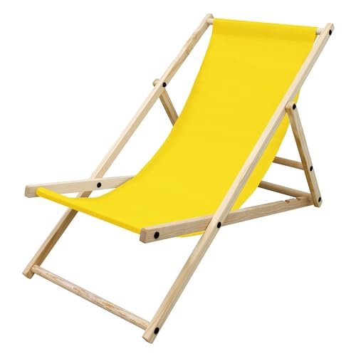 ECD Germany Liegestuhl klappbar, Gelb, aus Holz, verstellbare Rückenlehne, 3 Liegepositionen, bis 120 kg, Sonnenliege Gartenliege Strandliege Strandstuhl Holzklappstuhl, für Garten, Balkon & Strand von ECD Germany