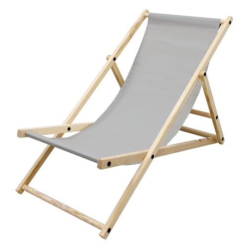 ECD Germany Liegestuhl klappbar aus Holz, 3 Liegepositionen, bis 120 kg, Hellgrau, Sonnenliege Gartenliege Relaxliege Strandliege Liege Strandstuhl Klappstuhl, für den Garten, Terrasse und Balkon von ECD Germany