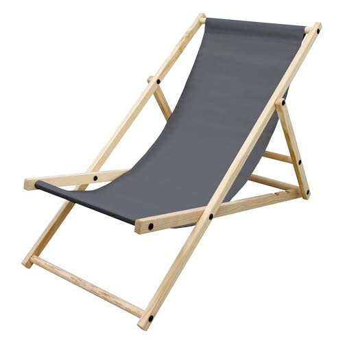 ECD Germany Liegestuhl klappbar aus Holz - 3 Liegepositionen - bis 120 kg - Anthrazit - Sonnenliege Gartenliege Relaxliege Strandliege Liege Strandstuhl Klappliegestuhl Holzklappstuhl Strandliegestuhl von ECD Germany