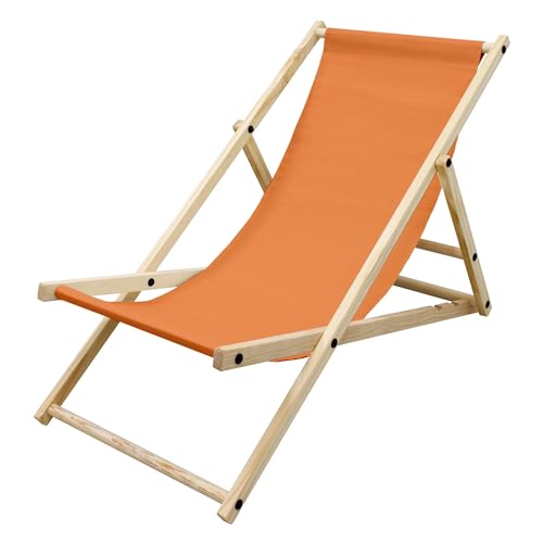 ECD Germany Liegestuhl klappbar aus Holz - 3 Liegepositionen - bis 120 kg - Orange - Sonnenliege Gartenliege Relaxliege Strandliege Liege Strandstuhl Klappliegestuhl Holzklappstuhl Strandliegestuhl von ECD Germany