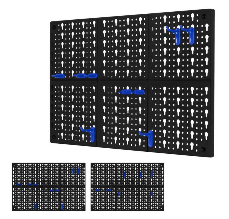 ECD Germany Lochwand Werkzeugwand Werkstatt Lagersystem Werkzeug Wandregal Werkstatthalter, 3-Teilig mit 46 blauen Aufhängern 150x1,7x33cm mit Montagematerial von ECD Germany