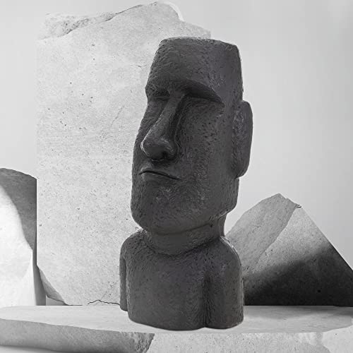 ECD Germany Moai Figur Rapa Nui Kopf 53,5 cm hoch aus wetterfestem Steinguss Kunstharz, Anthrazit, Osterinsel Statue als Dekoration für Haus & Garten, Gartenfigur Dekofigur, Skulptur für Innen & Außen von ECD Germany