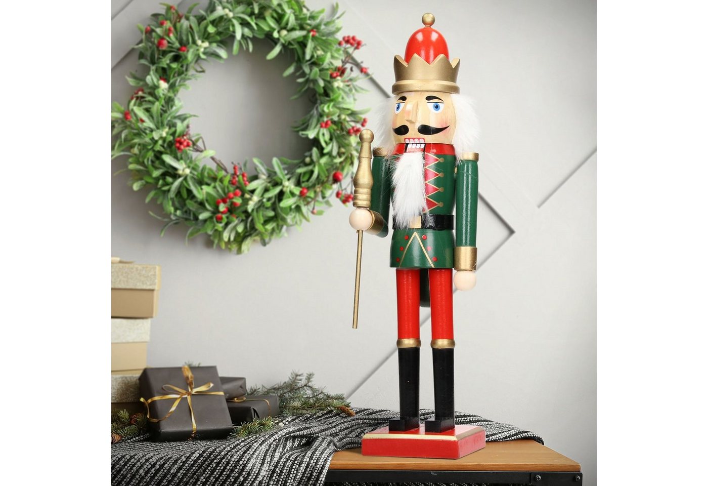 ECD Germany Nussknacker Weihnachten Holzfigur König Puppet Marionette Ornament Nussbrecher, 25cm rote Krone Zepter aus Holz Unikat handbemalt König von ECD Germany