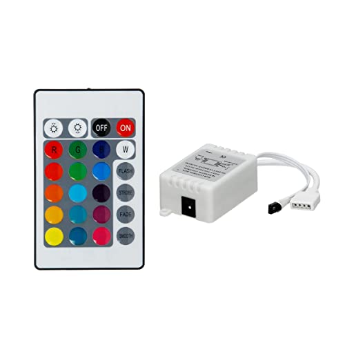 ECD Germany RGB Fernbedienung DC12V 24-Tasten, RGB farbwechsel Funktion, IR Remote Control mit Controller Steuerung für 3528/5050 RGB LED Streifen Strip Licht, 16 Farben, 4 Farbwechselprogramme von ECD Germany