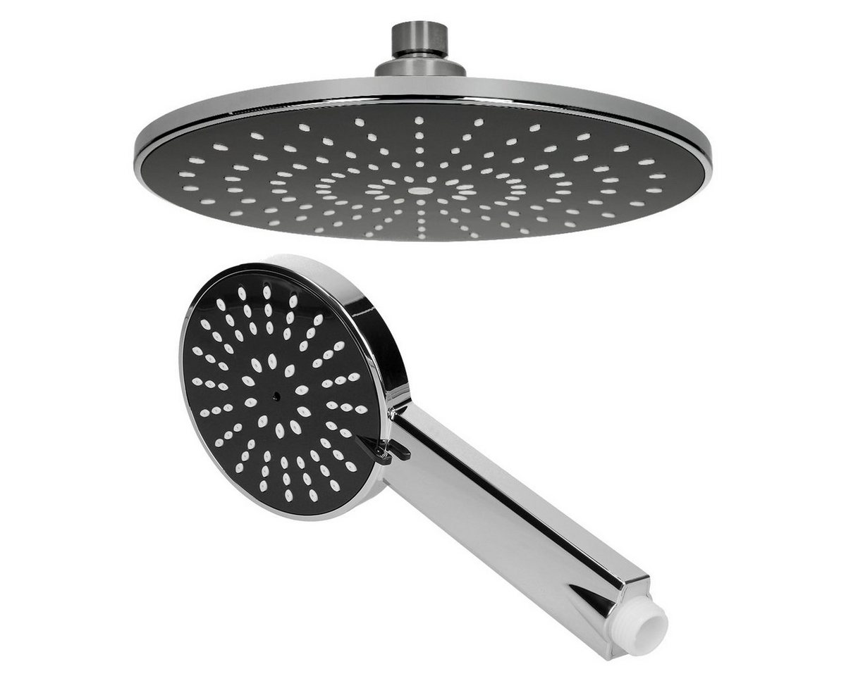ECD Germany Regenduschkopf Brausekopf aus Edelstahl Anti-Kalk Düsen Regendusche Duschset, (2er Set, 2-tlg), Regenbrause Schwarz/Silber Rund Überkopfbrause Einbauduschköpfe von ECD Germany