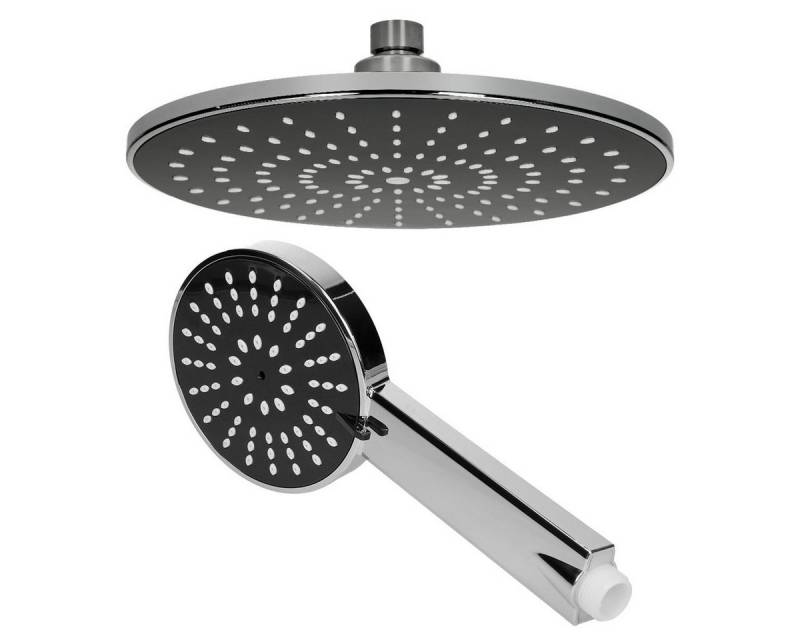 ECD Germany Regenduschkopf Brausekopf aus Edelstahl Anti-Kalk Düsen Regendusche Duschset, (2er Set, 2-tlg), Regenbrause Schwarz/Silber Rund Überkopfbrause Einbauduschköpfe von ECD Germany
