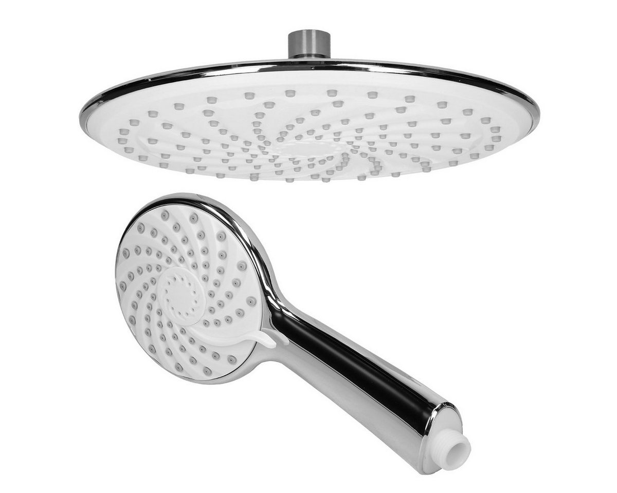 ECD Germany Regenduschkopf Brausekopf aus Edelstahl Anti-Kalk Düsen Regendusche Duschset, (2er Set, 2-tlg), Regenbrause Silber/Weiß Rund Überkopfbrause Einbauduschköpfe von ECD Germany