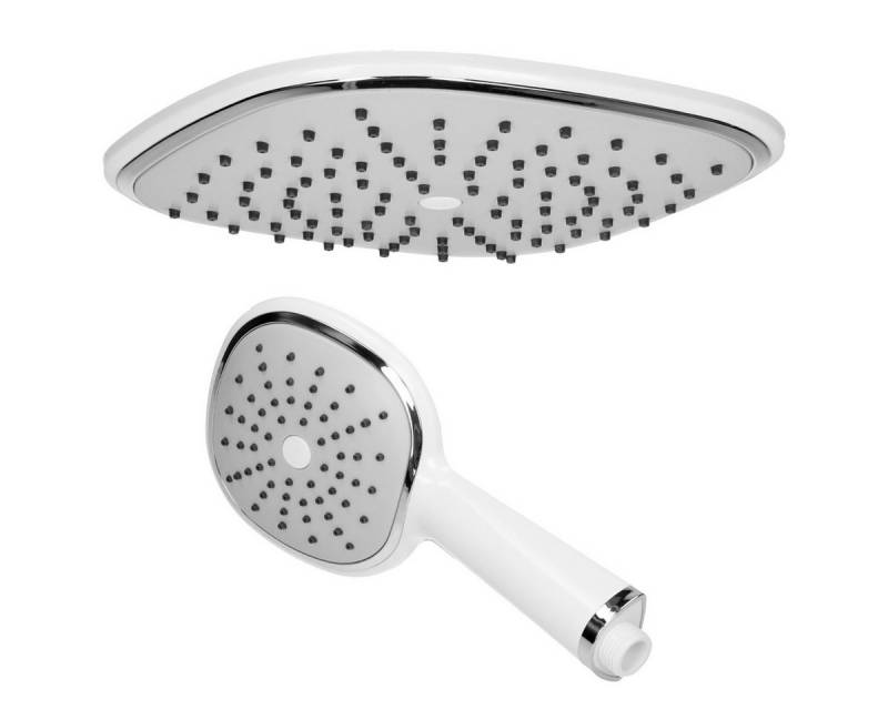 ECD Germany Regenduschkopf Brausekopf aus Edelstahl Anti-Kalk Düsen Regendusche Duschset, Regenduschkopf Weiß/Silber Oval Überkopfbrause Einbauduschköpfe von ECD Germany