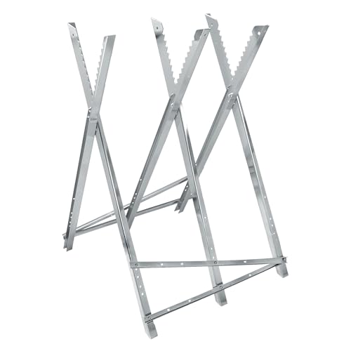 ECD Germany Sägebock für Kettensäge, 3-Fach, Metall verzinkt, 150 kg Belastbarkeit, klappbar & verstellbar, 83x74,5x84,5 cm, Sägegestell mit Zahnung, Sägehilfe Holzsägebock Kettensägebock Holzbock von ECD Germany