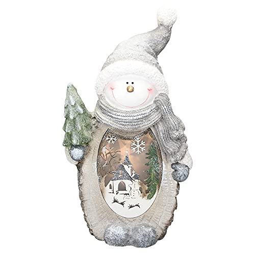 ECD Germany Schneemann Figur mit LED Beleuchtung 53 cm Warmweiß Weiß mit grauem Hut und Schal, Holzoptik, Batteriebetrieben, für Innen, LED-Weihnachtsdeko Weihnachtsfigur Weihnachten Tischdeko von ECD Germany