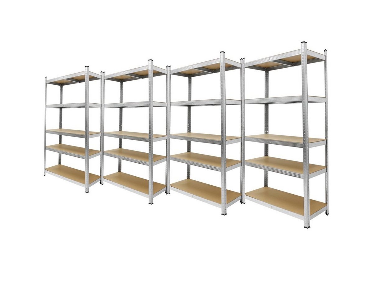 ECD Germany Schwerlastregal Keller Regal Steckregal Lagerregal für Werkstatt & Garage Lastenregal, 4-tlg., Regalsystem bis 875kg Werkstattregal Metall / MDF Silber von ECD Germany