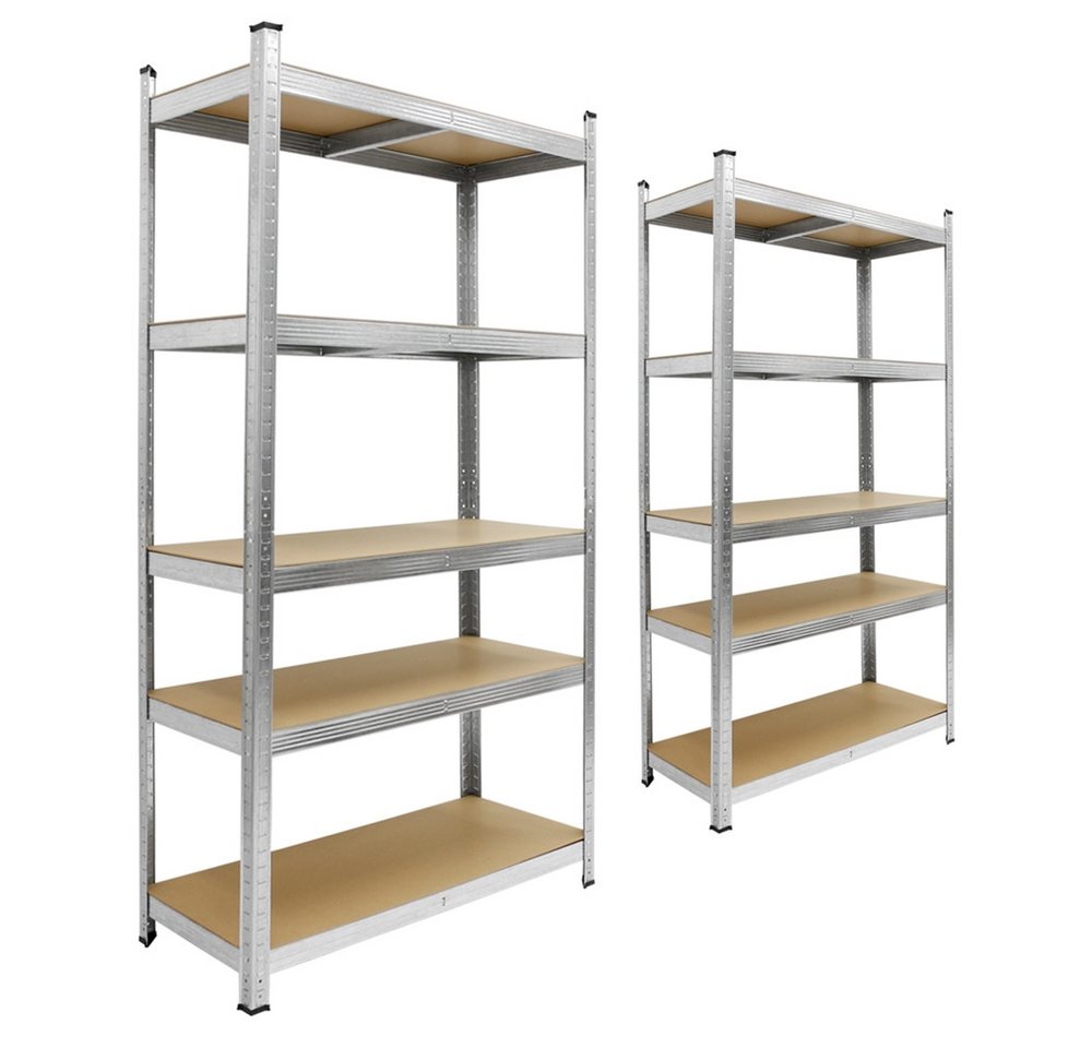 ECD Germany Schwerlastregal Werkstattregal aus pulverbeschichtetem Metall und MDF, 2-tlg., Steckregal Silber Holzböden Kellerregal 170x70x30cm von ECD Germany