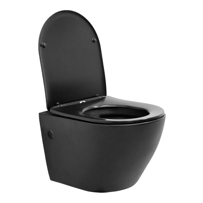 ECD Germany Spülrandloses Hänge WC Schwarz Matt mit WC-Sitz Abnehmbar Softclose von ECD Germany