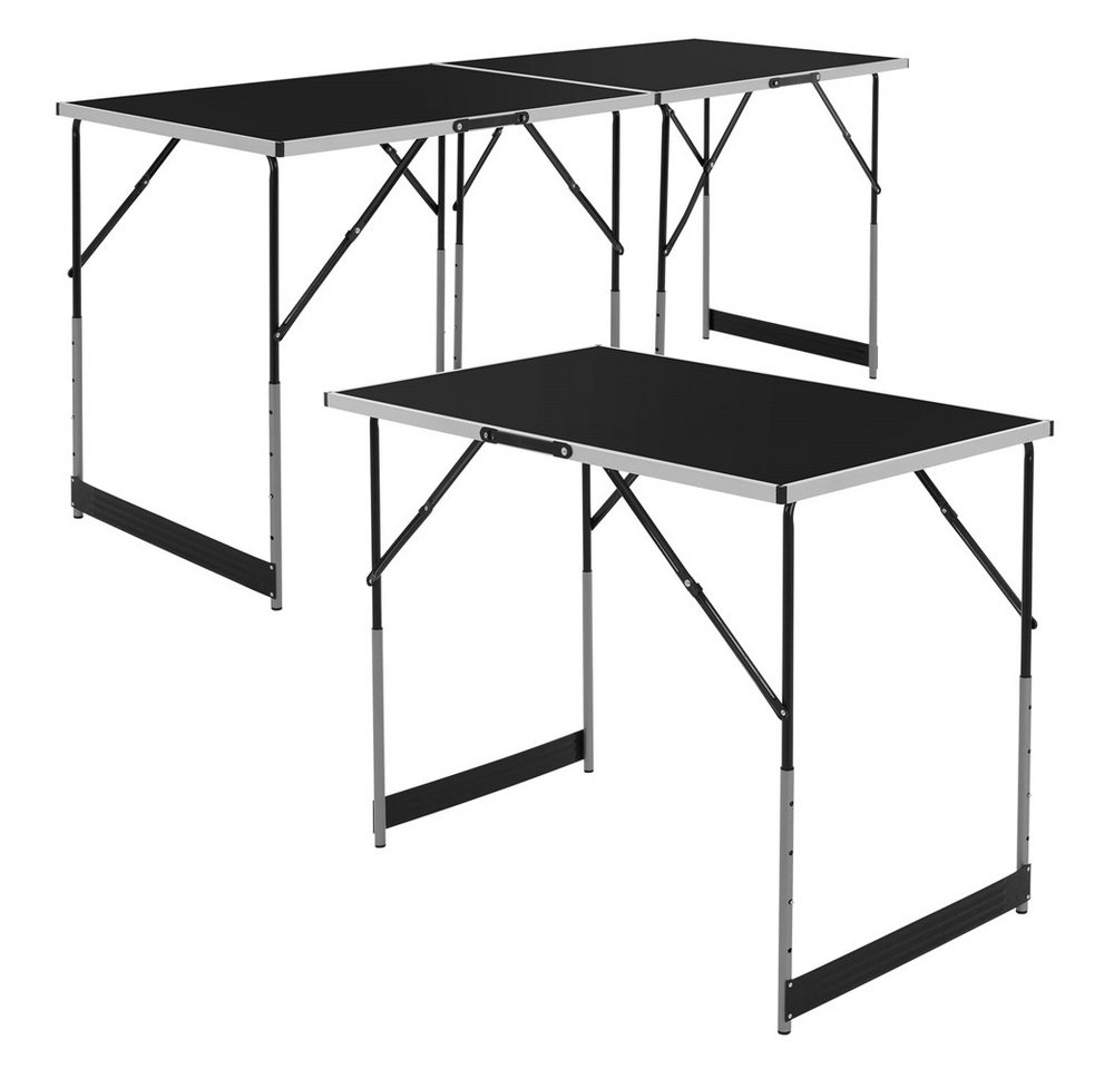 ECD Germany Tapeziertisch Multifunktionstisch Mehrzwecktisch Arbeitstisch Flohmarkttisch (3-St), 3-teilig klappbar 100x60cm Schwarz Alu höhenverstellbar bis 30 kg von ECD Germany