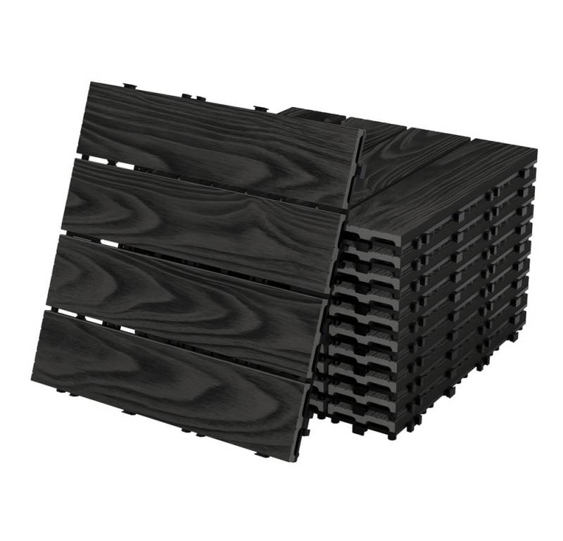 ECD Germany Terrassendielen WPC Bodenplatte Terrassenfliesen Fliesen mit Drainage und Klicksystem, BxL: je 30x30 cm, Bodenbelag 1m²/11 Stück Anthrazit rutschfest Balkonfliesen von ECD Germany