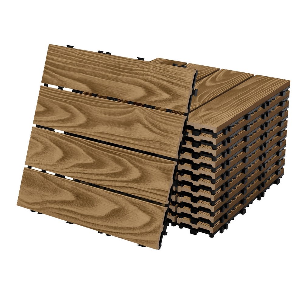 ECD Germany Terrassendielen WPC Bodenplatte Terrassenfliesen Fliesen mit Drainage und Klicksystem, BxL: je 30x30 cm, Bodenbelag 1m²/11 Stück Teak rutschfest Balkonfliesen ECD Germany Terrassendielen WPC Bodenplatte Terrassenfliesen Fliesen mit Drainage und Klicksystem, BxL: je 30x30 cm, Bodenbelag 1m²/11 Stück Teak rutschfest Balkonfliesen von ECD Germany